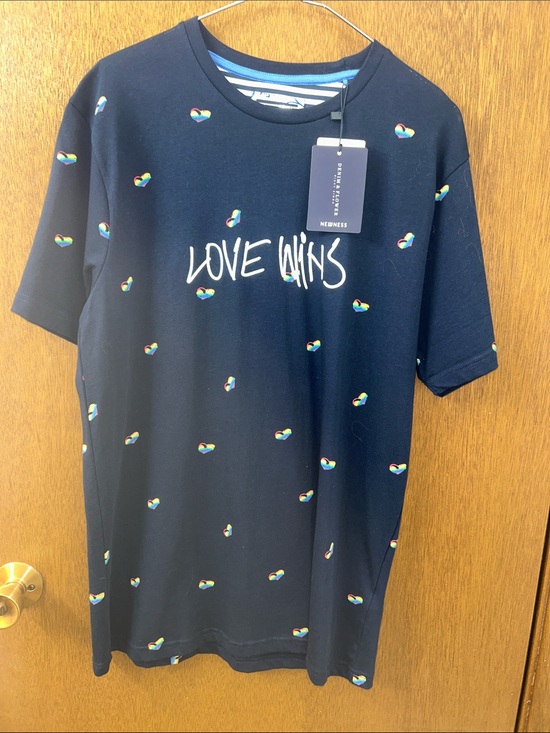 Denim & Flower Other - Denim & Flower Navy 'Love Wins' Rainbow Heart Short-Sleeve Tee